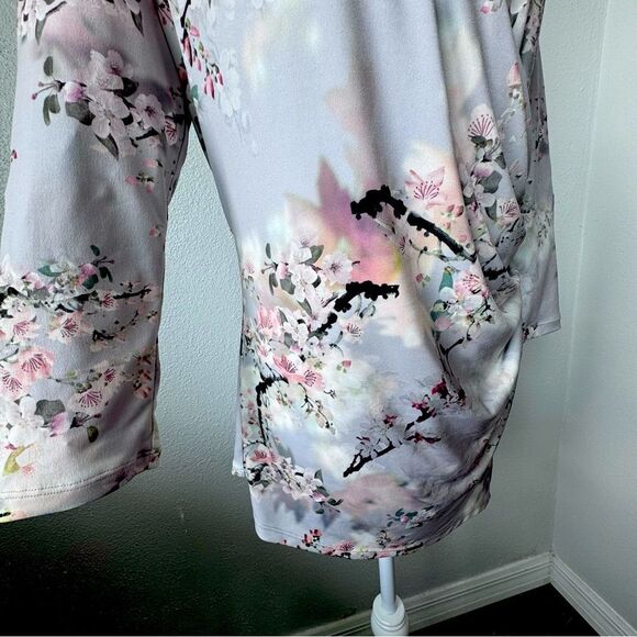 Calvin Klein Y2K Top Floral Ruched Split Neck Stretch Shirt - Picture 6 of 16